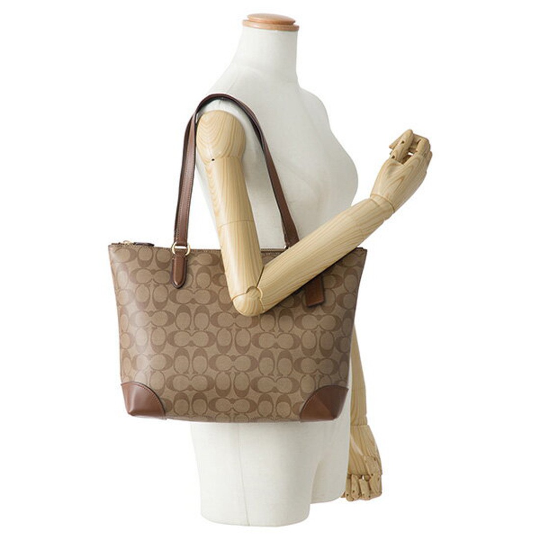 NWT COACH Zip Top Shoulder Signature Leather Handbag Purse Tote Bag Brown White | eBay