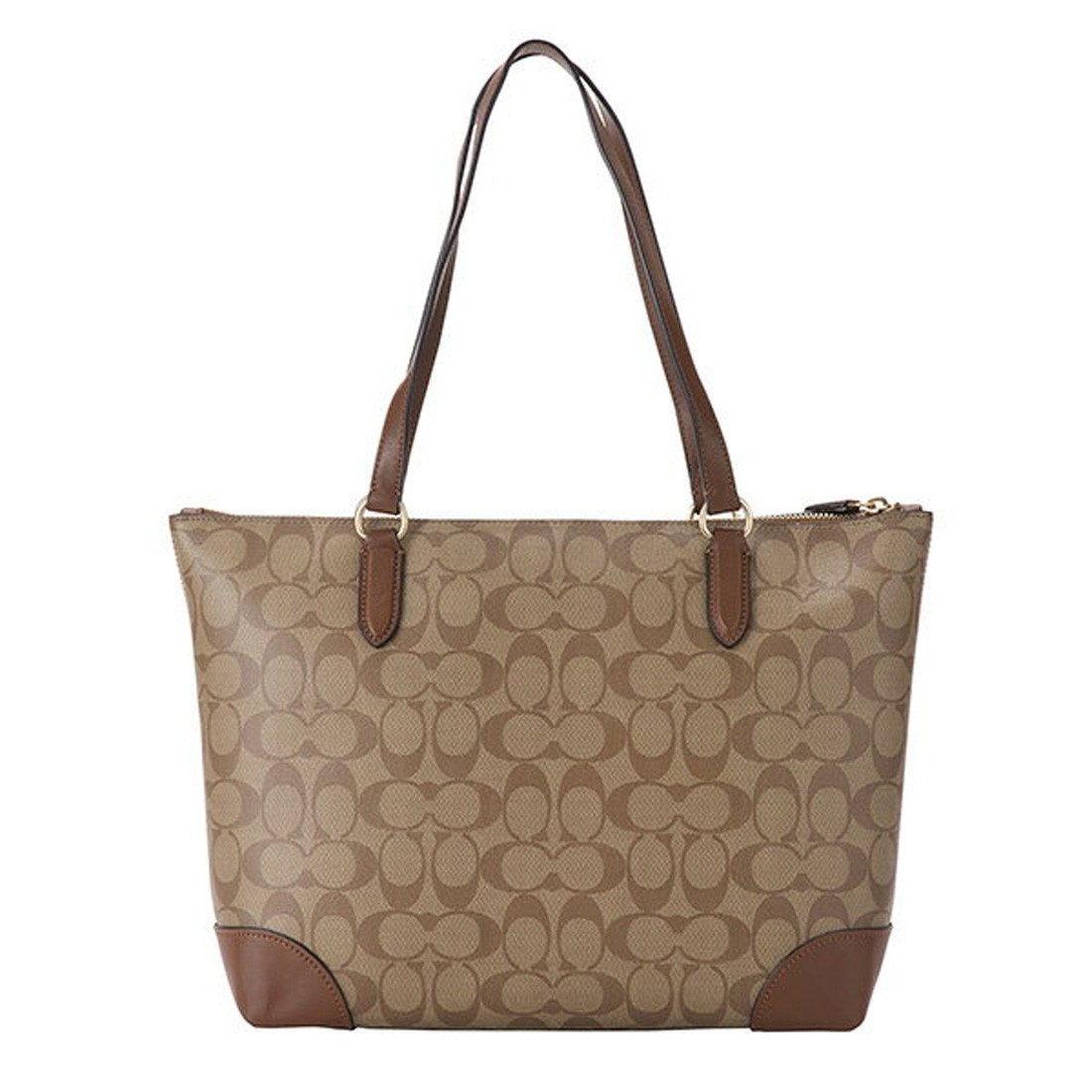 NWT COACH Zip Top Shoulder Signature Leather Handbag Purse Tote Bag Brown White | eBay